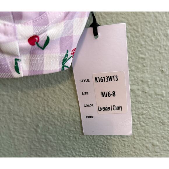 Unique Vintage Lavender + White Gingham Cherry Print Cropped Bustier - M - NWT - Picture 3 of 7